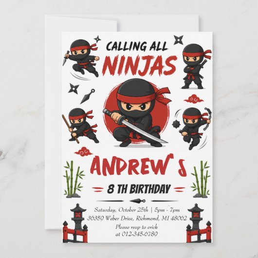 Invitation Anniversaire de Ninja personnel (Devant)