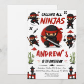 Invitation Anniversaire de Ninja personnel (Devant / Derrière)