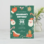 Invitation Anniversaire de Noël amusant et vert (Debout devant)