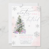 Invitation Anniversaire de Noël de l'Onederland rose et argen (Devant)