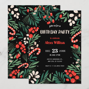 Invitation Anniversaire de Noël floral noir