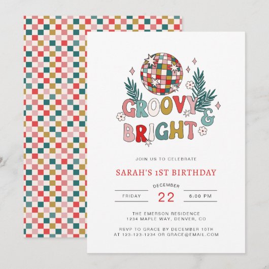 Invitation Anniversaire de Noël Rétro (Devant / Derrière)