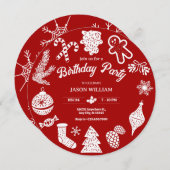 Invitation Anniversaire de Noël rouge (Devant / Derrière)