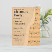 Invitation anniversaire de note de musique vintage (Debout devant)