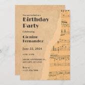 Invitation anniversaire de note de musique vintage (Devant / Derrière)