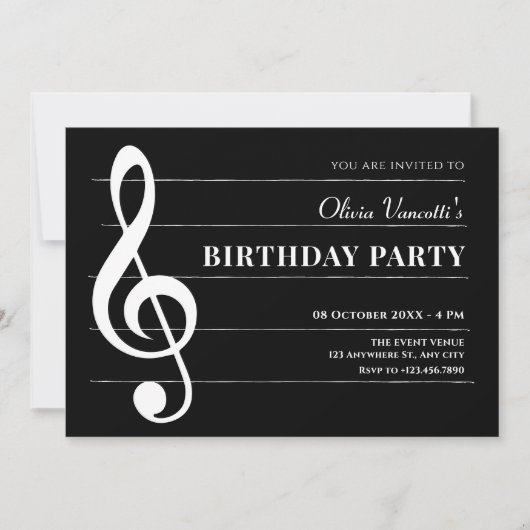 Invitation Anniversaire de notes de musique classique (Devant)