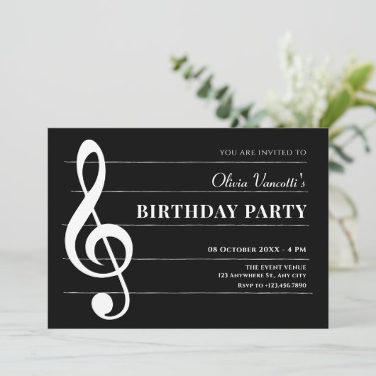 Invitation Anniversaire de notes de musique classique (Debout devant)