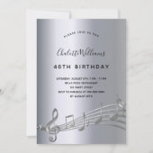 Invitation Anniversaire de notes musicales d'argent (Devant)