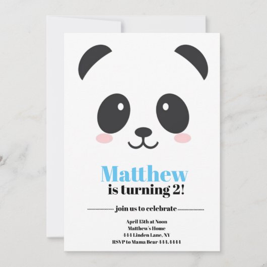 Invitation Anniversaire de Panda Bear (Devant)