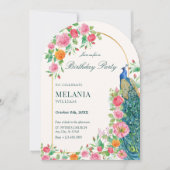 Invitation Anniversaire de paon floral (Devant)