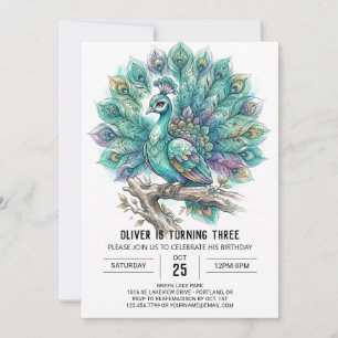 Invitation Anniversaire de Paon Turquoise
