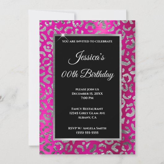 Invitation Anniversaire de papier d'aluminium léopard rose ch (Devant)