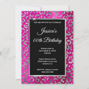 Invitation Anniversaire de papier d'aluminium léopard rose ch