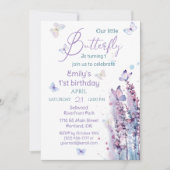Invitation Anniversaire de papillon rose violet (Devant)