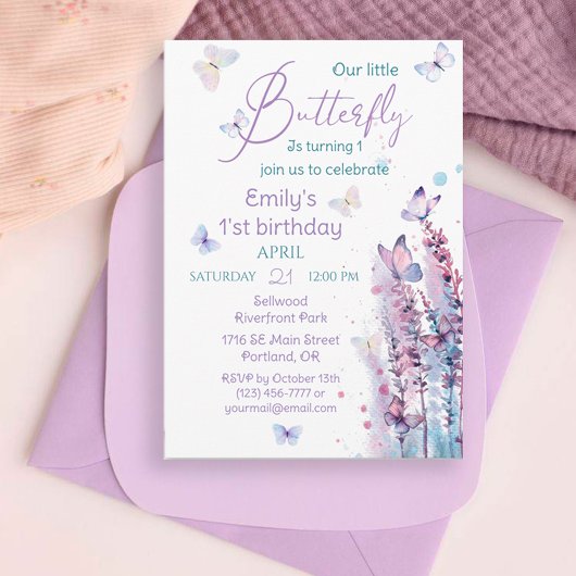 Invitation Anniversaire de papillon rose violet