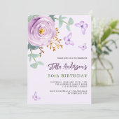 Invitation Anniversaire de papillon rose violet Lilac (Debout devant)