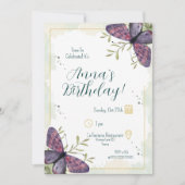 Invitation Anniversaire de papillon violet (Devant)