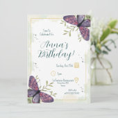 Invitation Anniversaire de papillon violet (Debout devant)