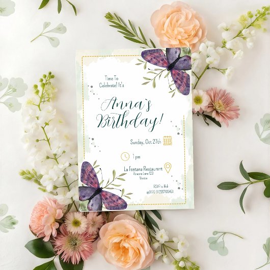 Invitation Anniversaire de papillon violet