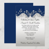 Invitation Anniversaire de papillons argentés de marine 25ème (Devant / Derrière)