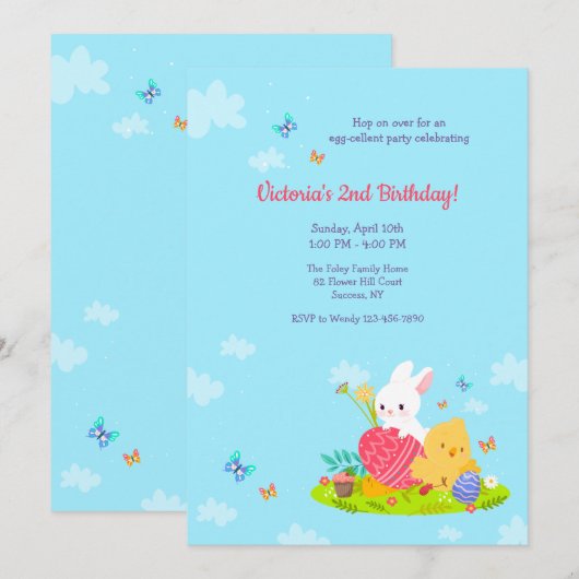 Invitation Anniversaire de Pâques (Devant / Derrière)