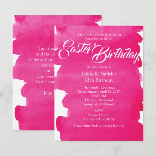 Invitation Anniversaire de Pâques rose (Devant / Derrière)