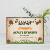 Invitation Anniversaire de parcours d'obstacles dans la boue (Debout devant)