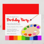 Invitation Anniversaire de partie de la peinture des enfants (Devant / Derrière)