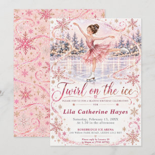 Invitation Anniversaire de patinage sur glace rose pâle 
