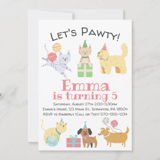 Invitation Anniversaire de Pawty (Devant)
