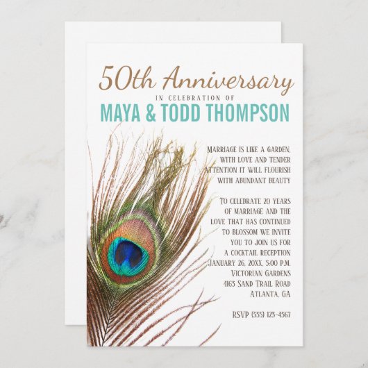 Invitation Anniversaire de Peacock (Devant / Derrière)