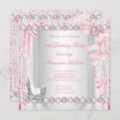 Invitation Anniversaire de Pearl Bow en argent rose (Devant / Derrière)
