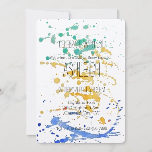 Invitation Anniversaire de peinture aquarelle (Devant)