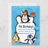 Invitation Anniversaire de Pengouins éditable dans la Neige (Devant)