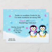 Invitation Anniversaire de Penguin Twins, Garçon/F (Devant / Derrière)