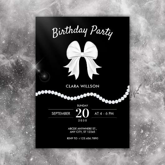 Invitation Anniversaire de perle à arc noir