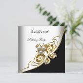 Invitation Anniversaire de perle d'or noir blanc élégant (Debout devant)