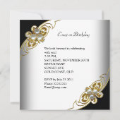 Invitation Anniversaire de perle d'or noir blanc élégant (Dos)