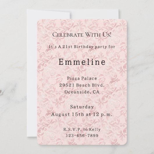 Invitation Anniversaire de perle rose pâle (Devant)