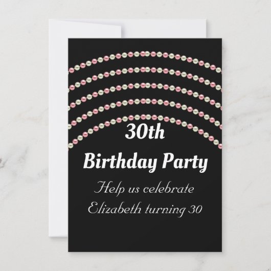 Invitation Anniversaire de perles roses et blanches (Devant)
