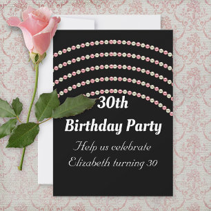 Invitation Anniversaire de perles roses et blanches