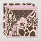 Invitation Anniversaire de petit gâteau de poster de animal (Devant / Derrière)