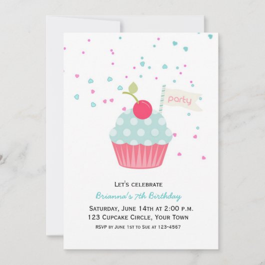 Invitation Anniversaire de petit gâteau et de confettis (Devant)