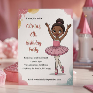 Invitation Anniversaire de Petite Ballerine Mignonne