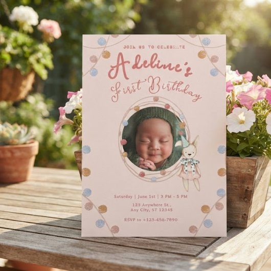 Invitation Anniversaire de petits enfants mignons rose