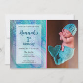 Invitation Anniversaire de photo de bébé de motif de queue de (Devant)