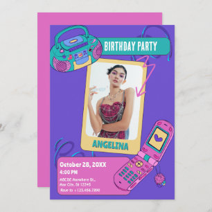 Invitation Anniversaire de photo rose vif y2k