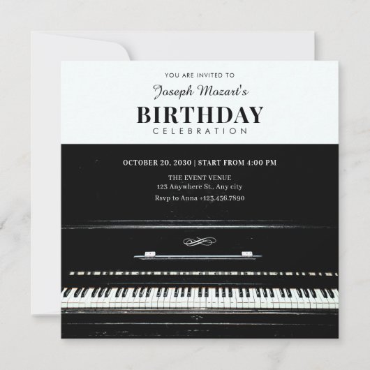 Invitation anniversaire de piano classique (Devant)