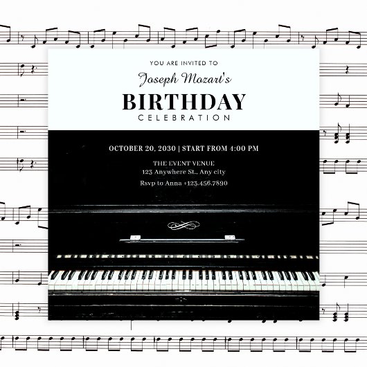 Invitation anniversaire de piano classique