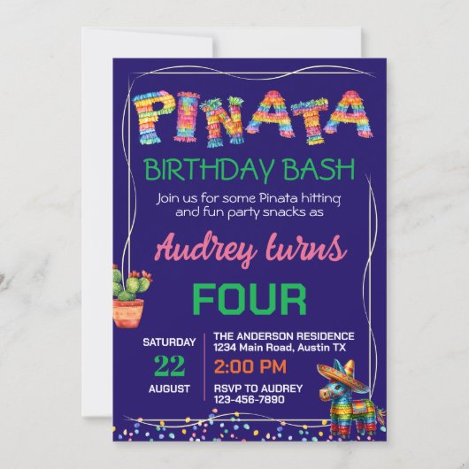 Invitation Anniversaire de Pinata Bash (Devant)